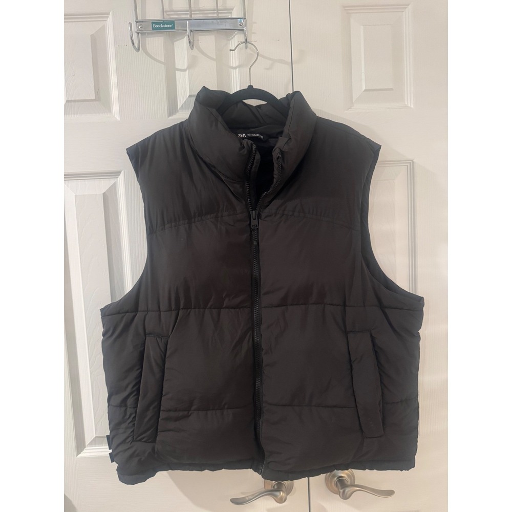 Zara Black Puffer oversized Vest Full Zip Quilted Sleeveless Jacket. Size XL - Picture 2 of 10